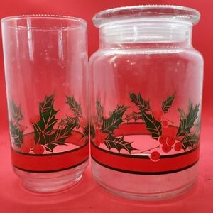 Vintage Holly Matching Cannister and Drinking Glass